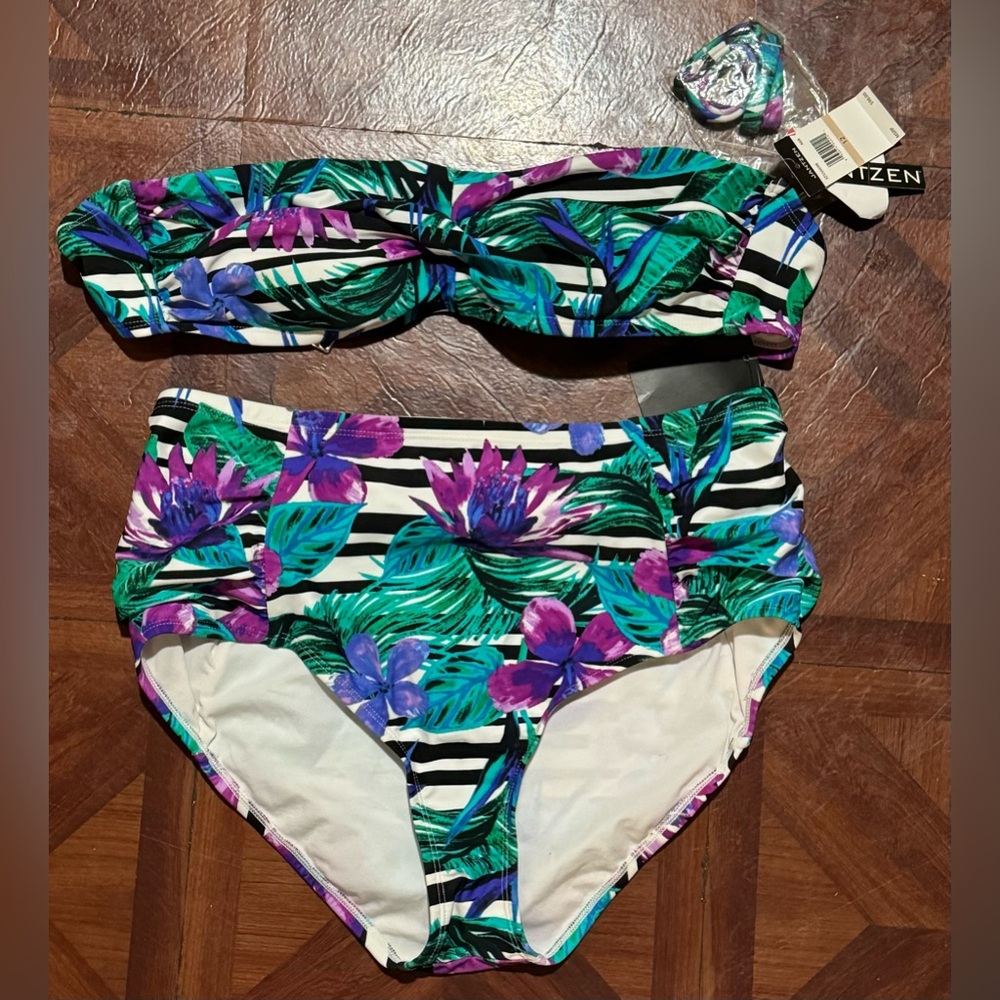 Two piece tropical bathing suit set